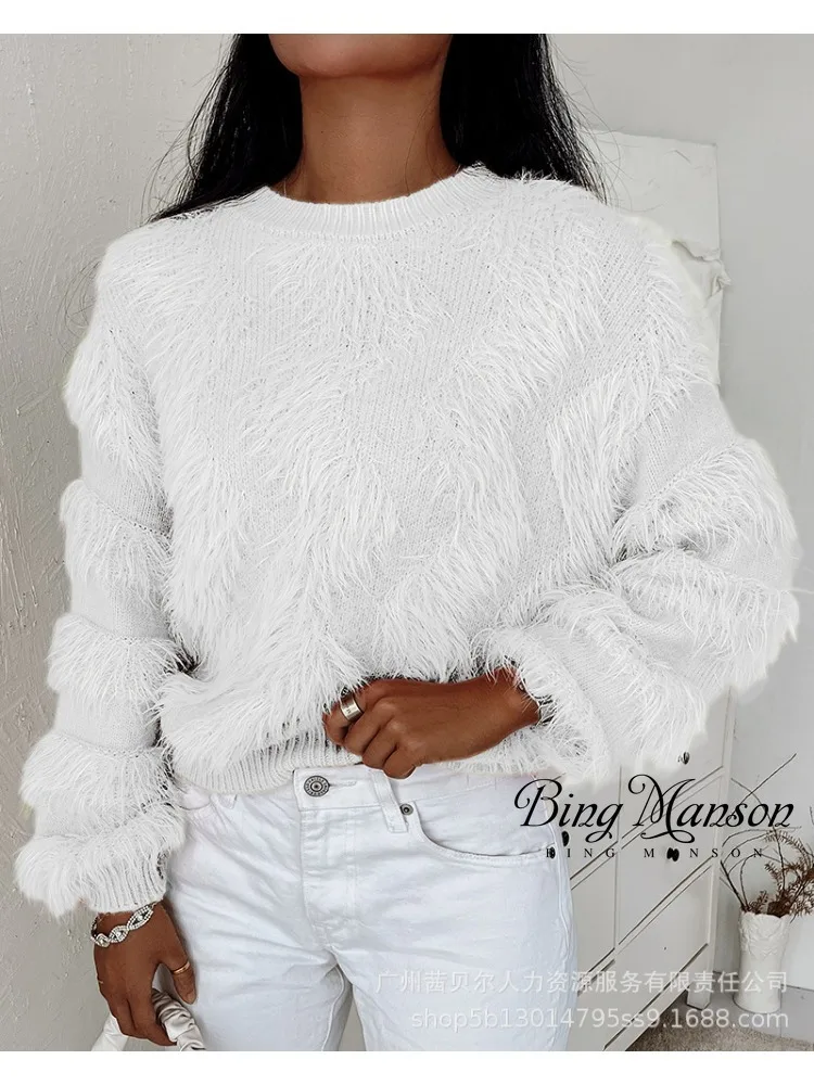 Women's Autumn and Winter New Fashion Warm Casual Versatile Sweater Top Solid Round Neck Long Sleeve Pullover Sweater for Women