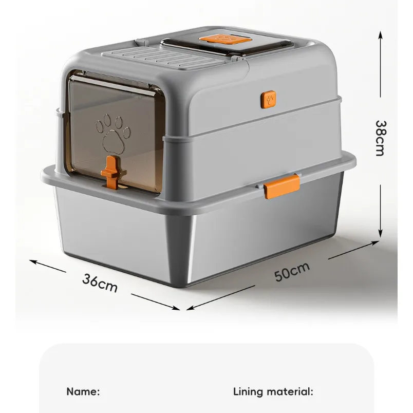 Stainless Steel Fully Enclosed Cat Litter Box Extra Large Detachable Anti‑Spill Odor‑Control Cat Toilet Pet Supplies