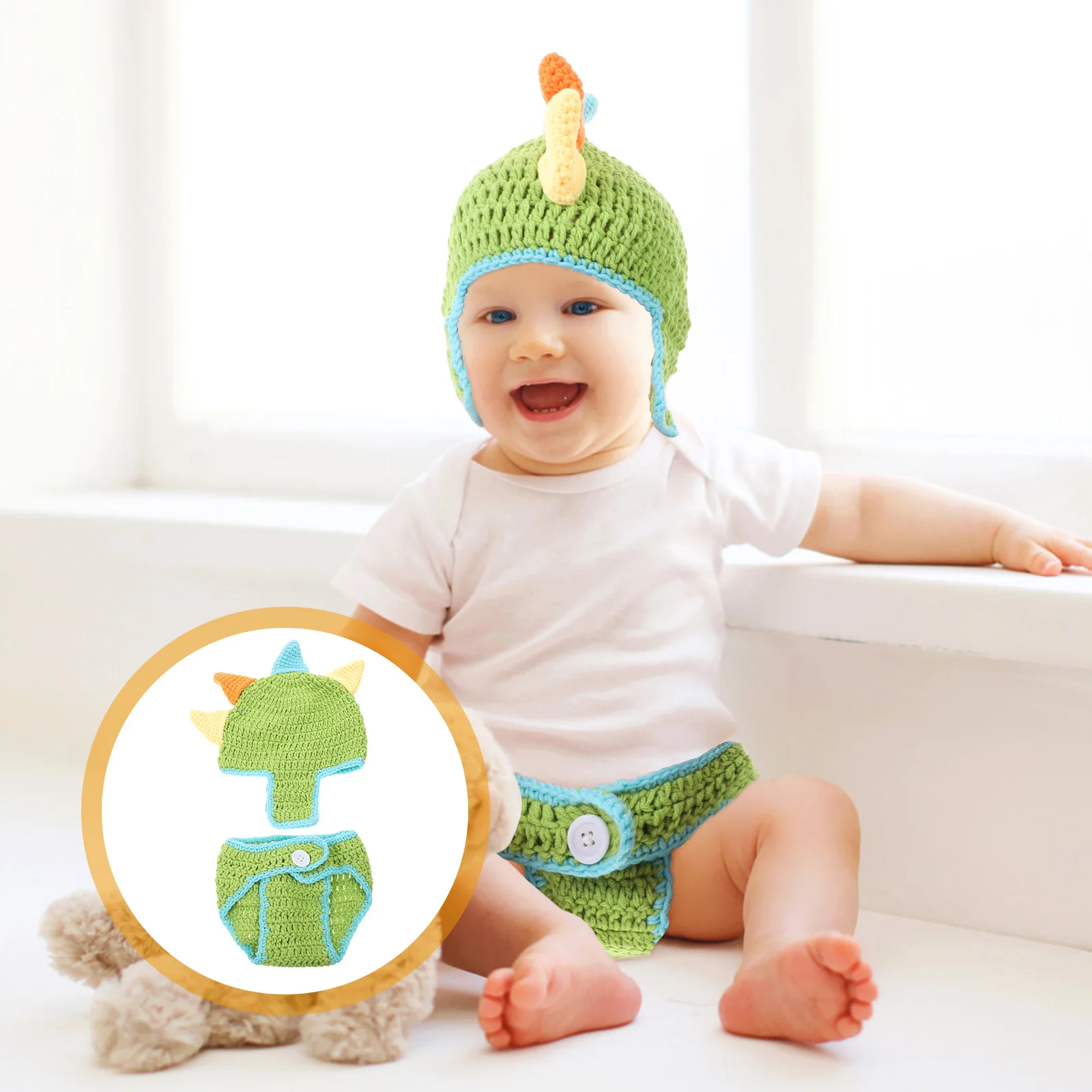 

1Set Baby Dinosaur Knitting Clothes Newborn Outfit Exquisite Cotton Photo Props Cute Dinosaur Modeling Baby Clothes