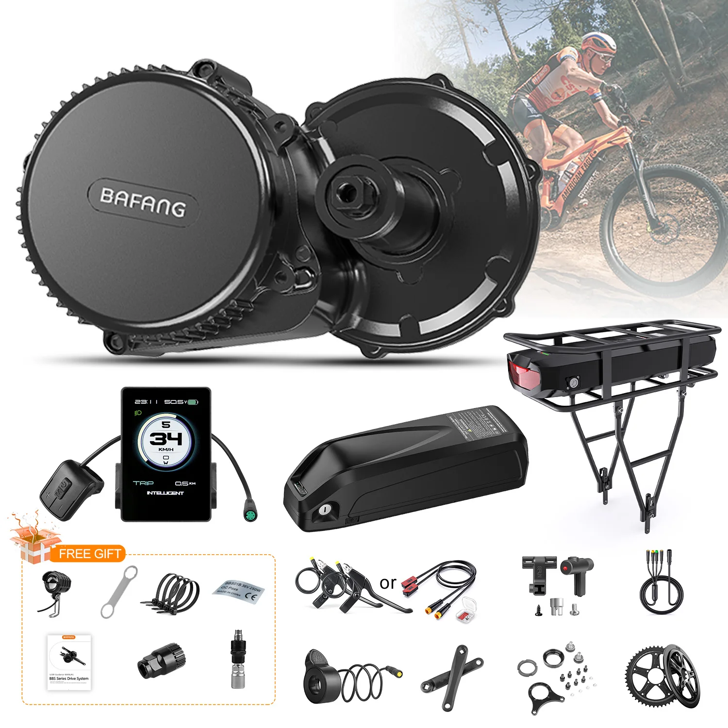 Bafang 750W Mid Drive Motor Electric Bicycle Conversion Kit BBS02B BBS02 Ebike Engine 48V 20Ah 17.5Ah Hailong Battery 4A Charger