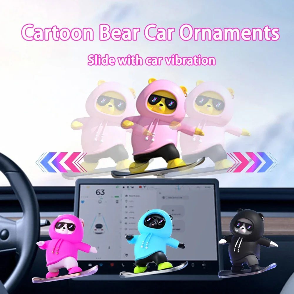 Car Cartoon Ornaments Can Move with Driving Skateboard Bear Cute Doll Auto Interior Decoration For Car Dispaly For Tesla