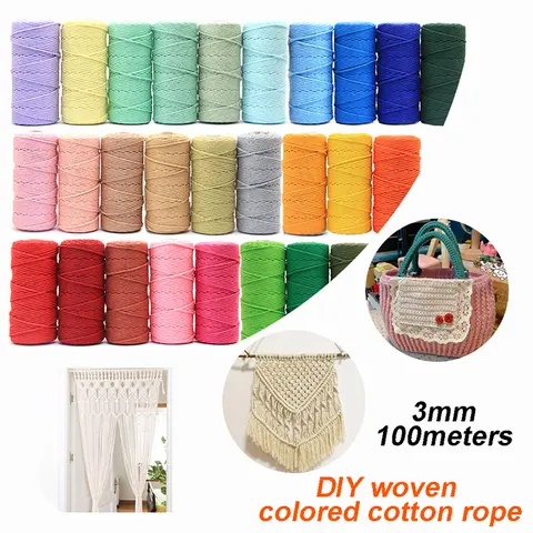 110Yards Handmade Boho Decor 3Mm 100% Colorful Cotton Cord Rope Thread Twisted Macrame String Diy Home Wedding Decoration Supply