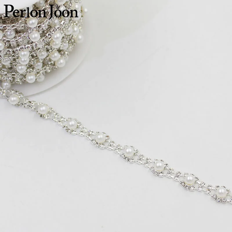 Two styles small pearl crystal Manual  rhinestones trim Ribbon metal chain  for dress, bag, shoes accessories ML006-007