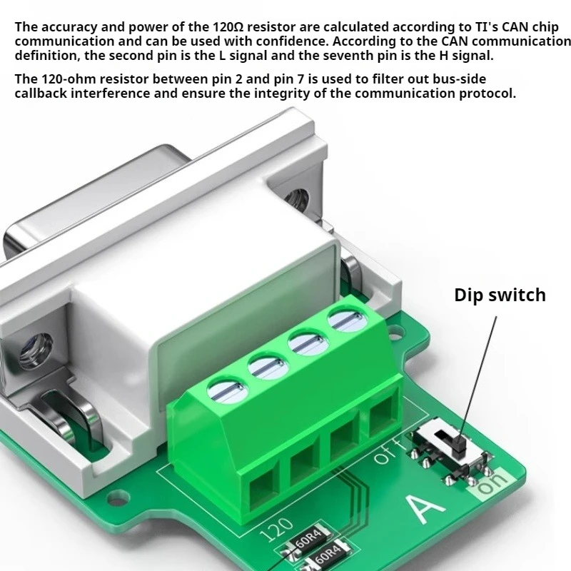 DB9 Female to CAN BUS Adapter, Solderless 120-Ohm Bus with Dip Switch