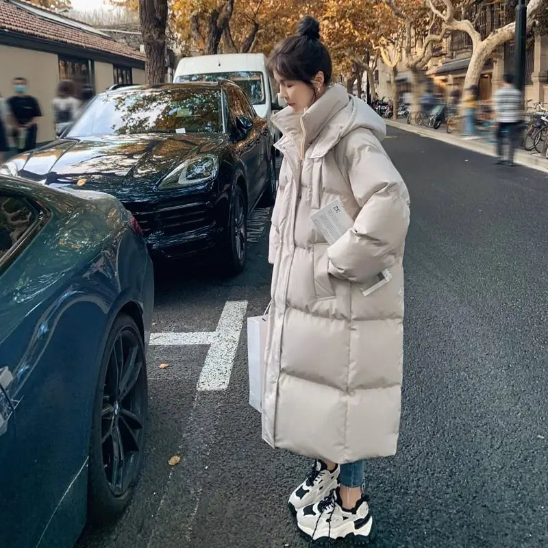 

Mid length bread jacket, winter cotton jacket, women's 2023 new Korean version loose and thickened over knee cotton jacket coat