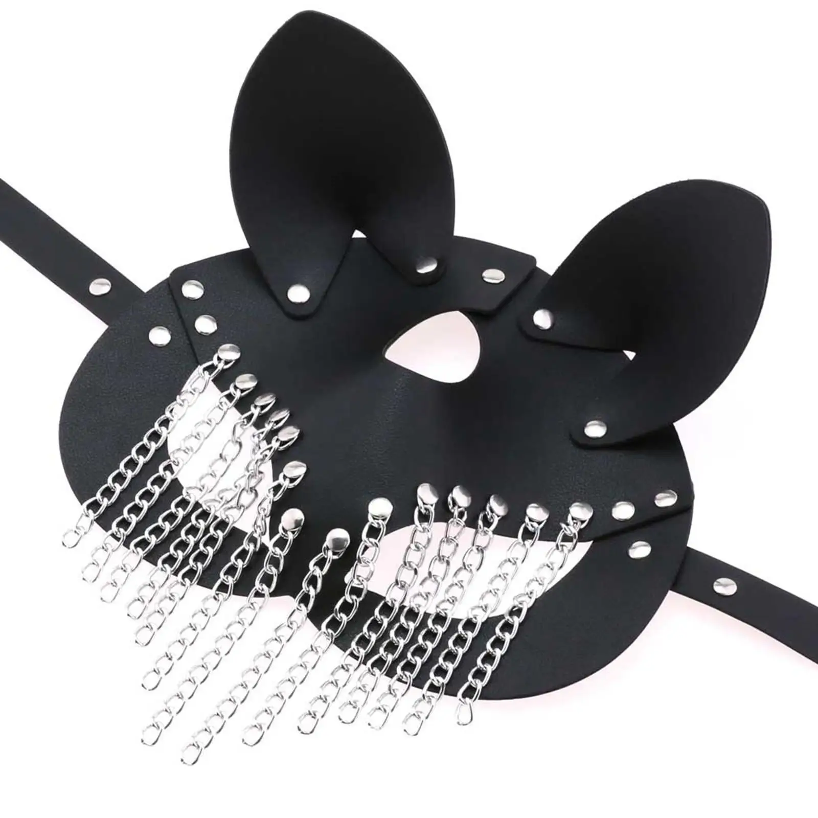 PU Leather Mask Metal Chain Tassel Mask Fashionable Night Prop Face Cover Masquerade Ball Mask for Evening Prom Cosplay