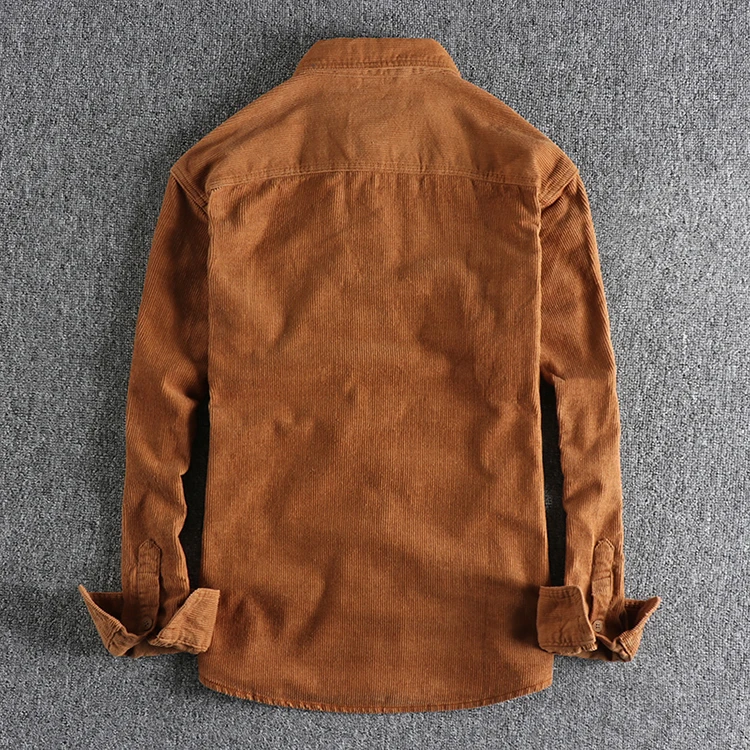 Vintage washed corduroy long-sleeved shirt men\'s simple and loose-fitting winter thick-style shirt coat