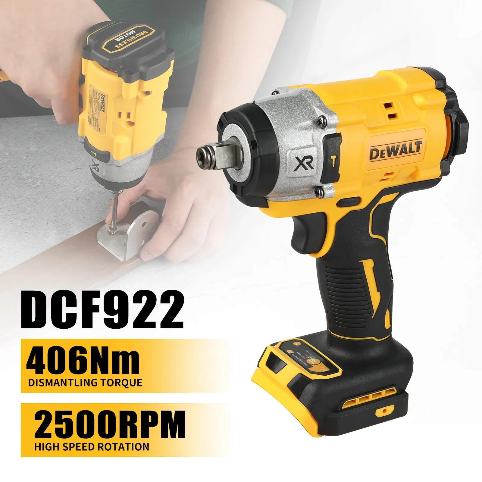 디월트 DCF922 20V MAX 임팩트 렌치, 1/2인치 드라이브. 인체공학적 그립으로 편안함을 누리고, 오래 사용할 수 있는 신뢰성을 느껴보세요.