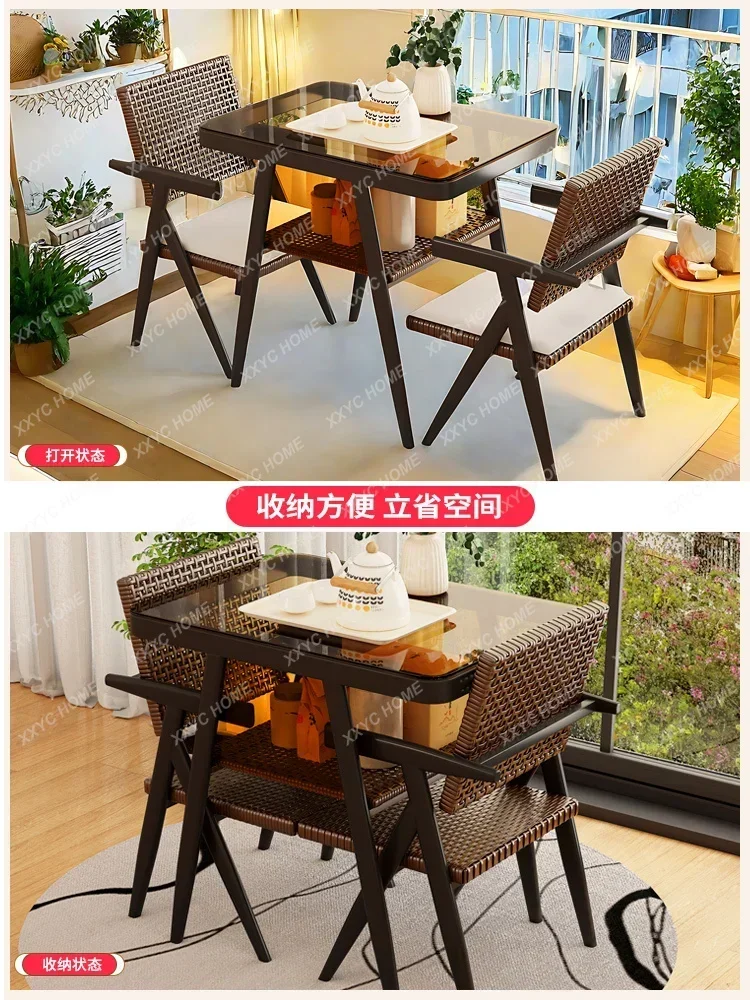Small Balcony Table-Chair Set Leisure Area Layout Household Outdoor Courtyard Dining Table Rattan Chair