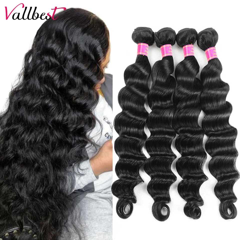 Vallbest Loose Deep Wave Bundles 30 Inch Deep Wave Human Hair 1 3 4 Bundles Deals Peruvian Hair Bundles Remy Hair Extensions