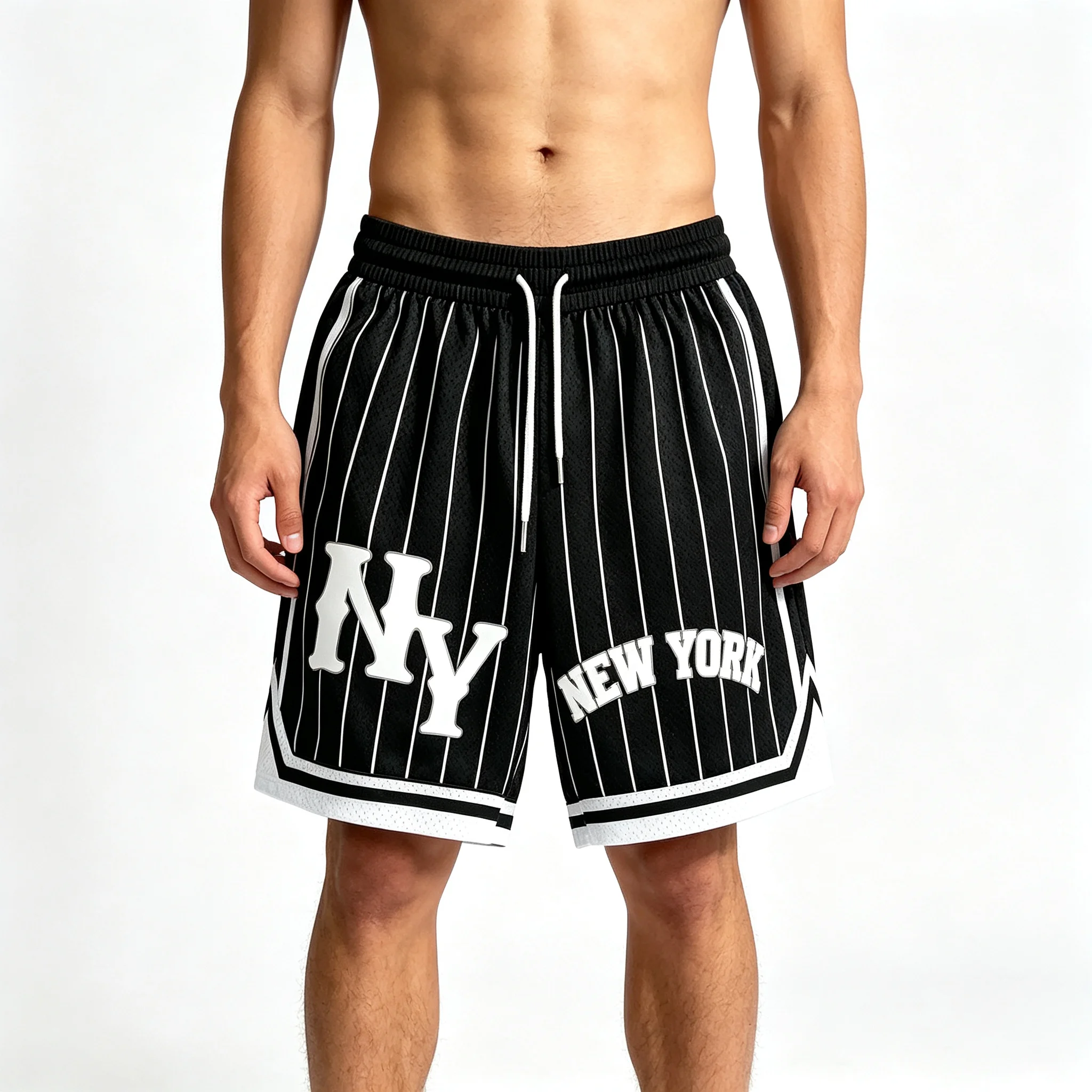 Men's NY Print Striped Basketball Shorts Breathable Summer Streetwear Gym Shorts for Sports Running Casual Weekend Wear Moto