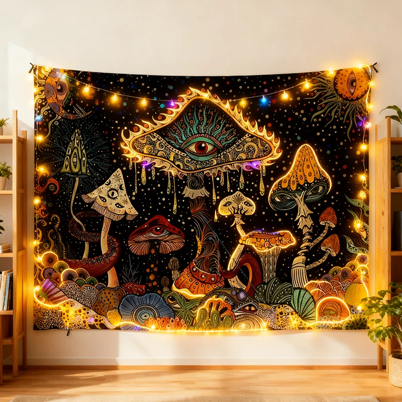 Popular Mushroom Printed Wall Hanging Tapestry Bohemian Aesthetic Home Decor for Bedroom/Living Room/Dorm Background Soft Fabric