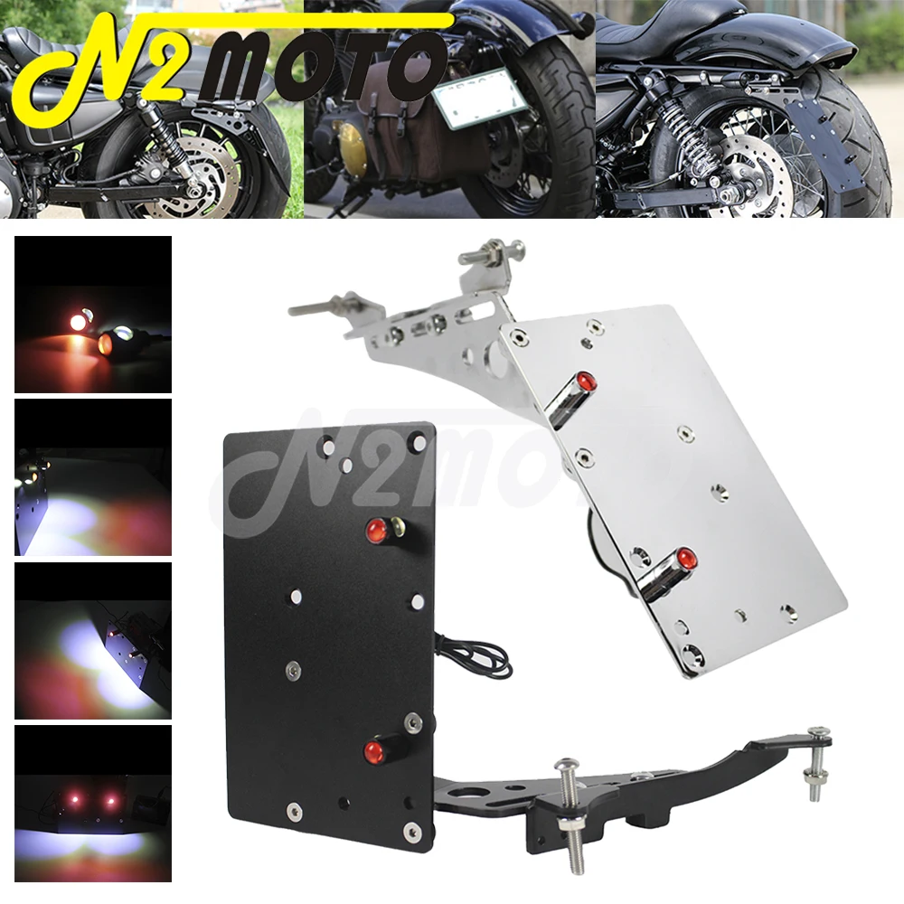 Motorcycle Side Mount License Plate Holder For Harley Sportster XL 883 1200 Iron883 04-17 Licence Number Bracket LED Brake Light