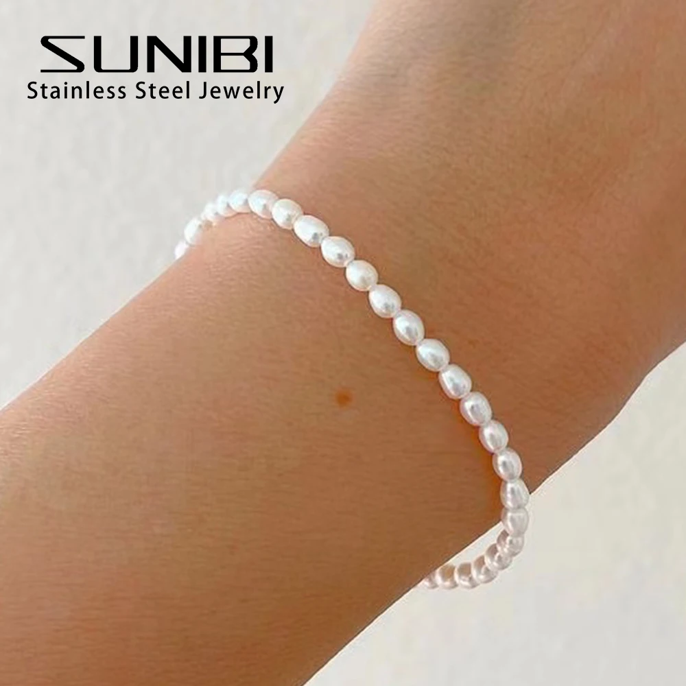 Vintage 3MM Imitation Pearls Bracelet for Women Stainless Steel Chain Bracelet Girls Ladies Gift Fashion Jewelry Wholesale
