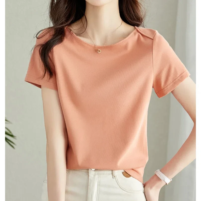 New Summer Women\'s Solid Colors O-Neck Short Sleeve Loose Thin Classic Korean Pullovers Fashion Casual All-match Commute Tops