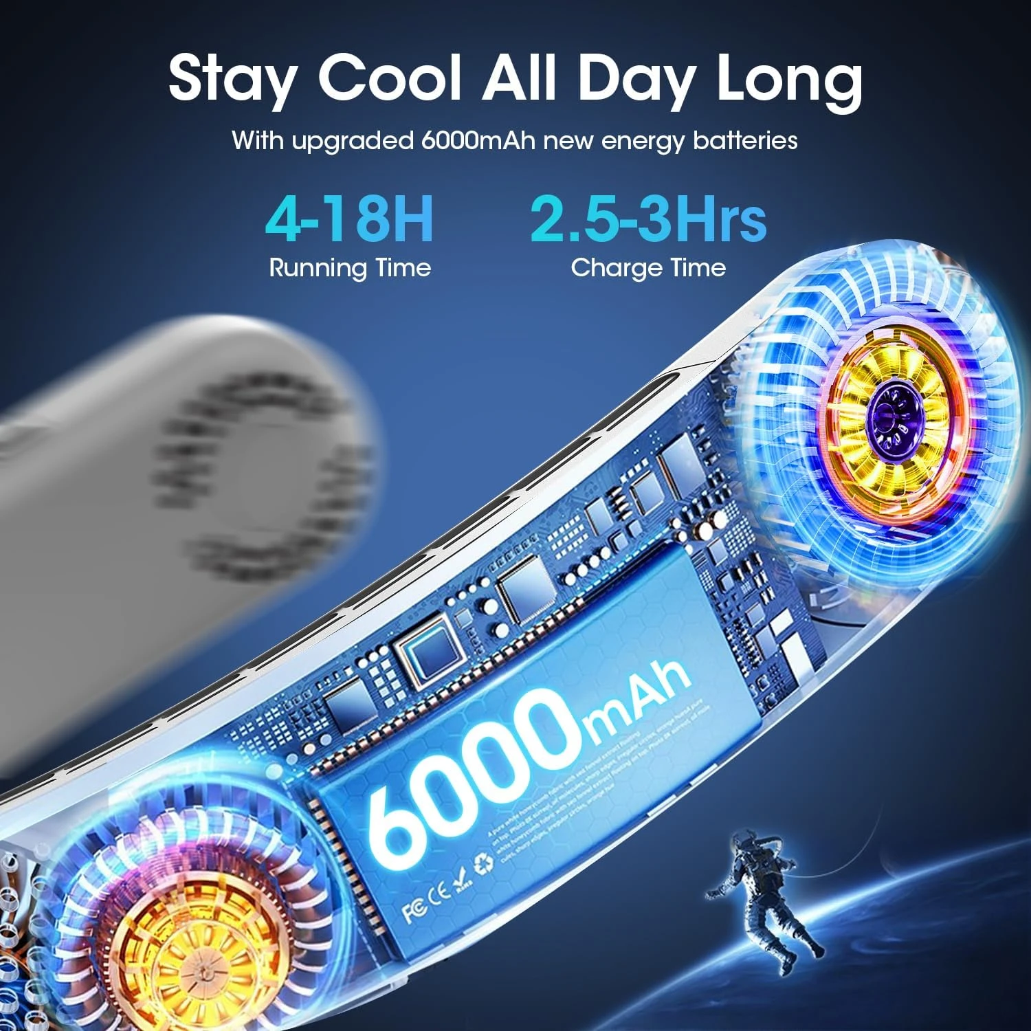 عزز راحة التبريد الخاصة بك مع مروحة رقبة توربو محمولة أنيقة وقوية بدون شفرات - متينة بقوة 6000 مللي أمبير في الساعة وقابلة لإعادة الشحن عبر USB Fa