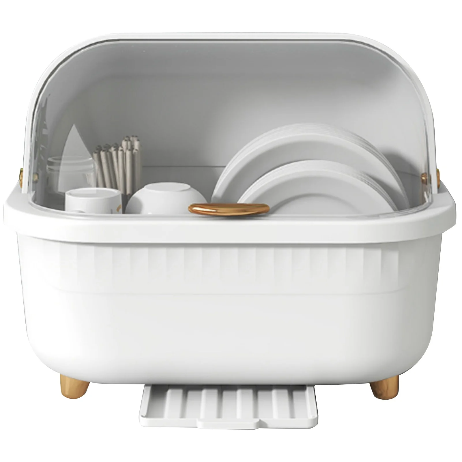 Dish Drying Box Multifunctional Space Saving Dish Drainer with Lid Cover for Kitchen Accessories White M