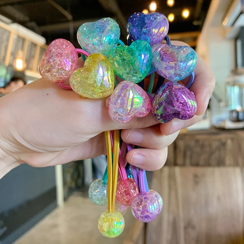 Diademas elásticas con cuentas de corazón de colores para niña, lazos para el pelo para niña, accesorios para el cabello de princesa para bebé, 2 uds./lote