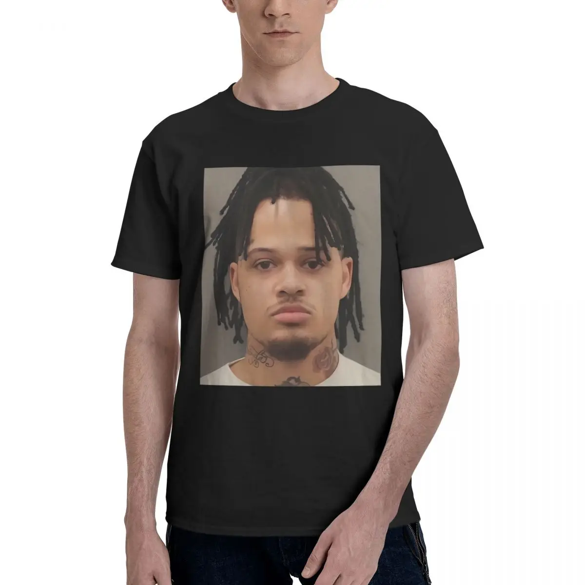 

Летняя футболка из 100% хлопка с принтом Mugshot, повседневная дышащая удобная футболка с короткими рукавами, мужская одежда