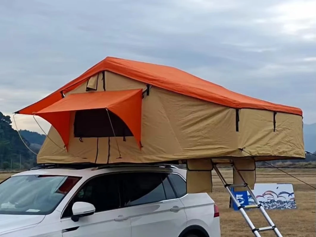 Black Aluminum Shell Extended Soft Rooftop Tent 420D Oxford 3000mm Waterproof Four-season Quick Automatic Opening for SUV Pickup