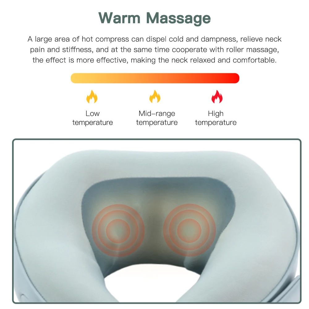 U Shape Neck Massage Pillow Hot Compress Neck Kneading Electric Neck Shoulder Cervical Roller Massager Travel Home Car Relax