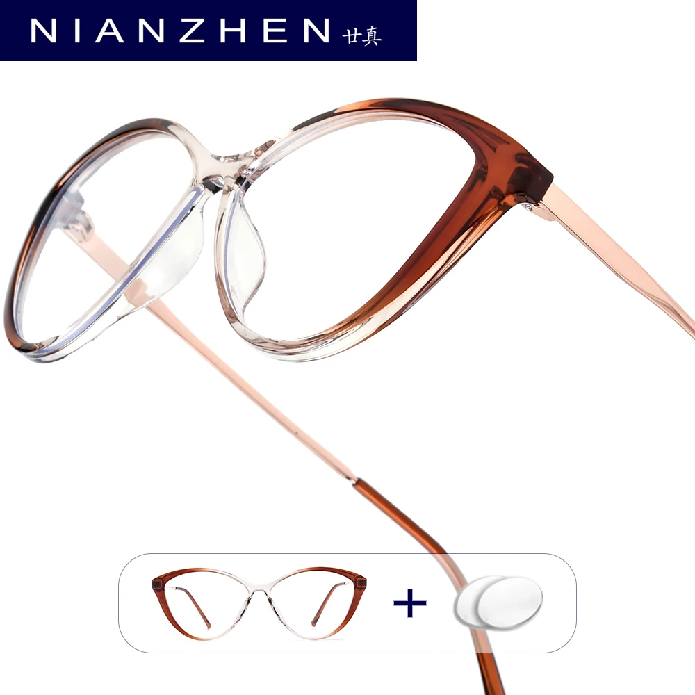 

NIANZHEN Myopia Prescription Glasses Photochromic Progressive Optical Lens Eyewear Women Cat Eye Eyeglasses TR90 Frame 3013