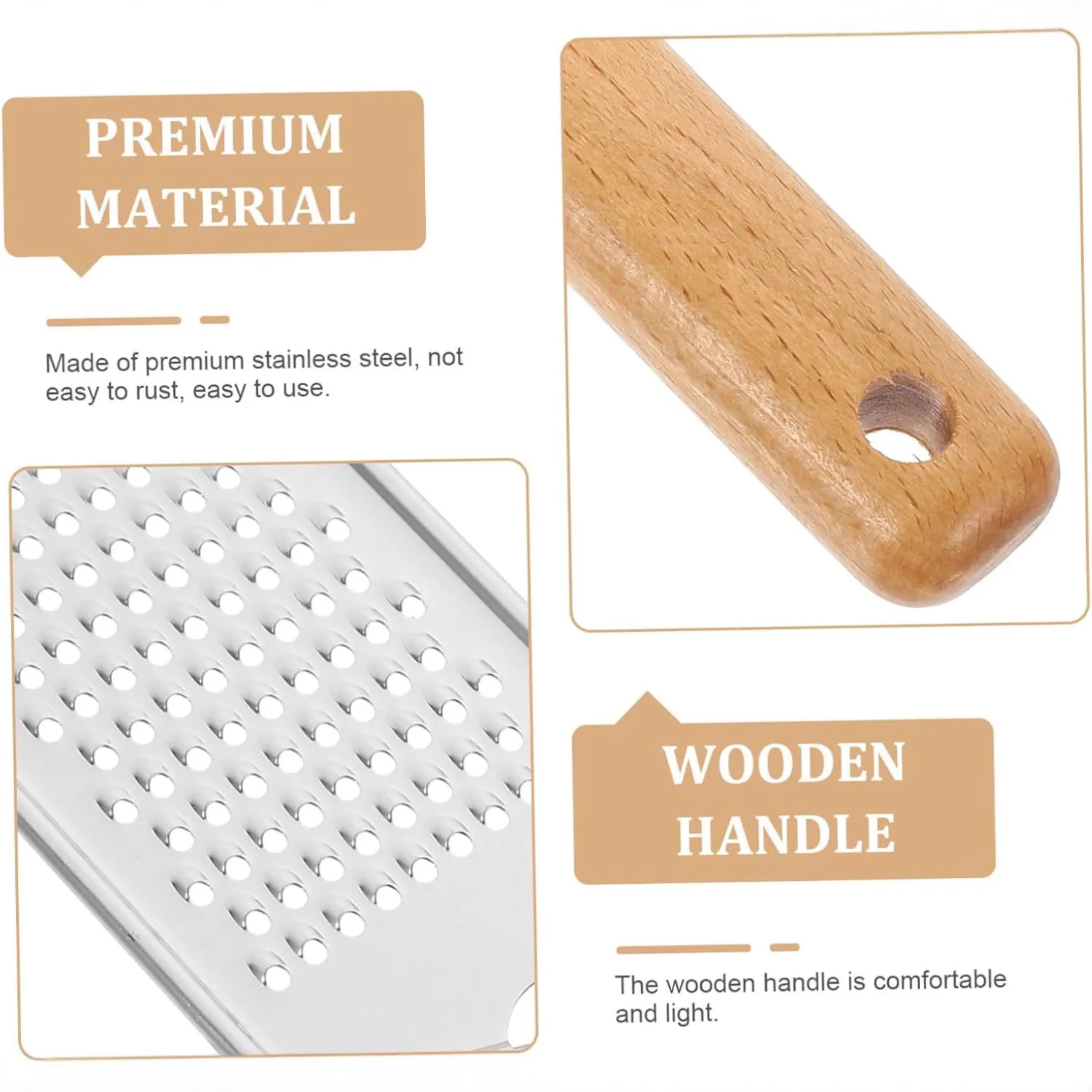 Stainless steel multi purpose grater for cheese ginger chocolate lemon rind with ergonomic beechwood handle modern minimalist ki