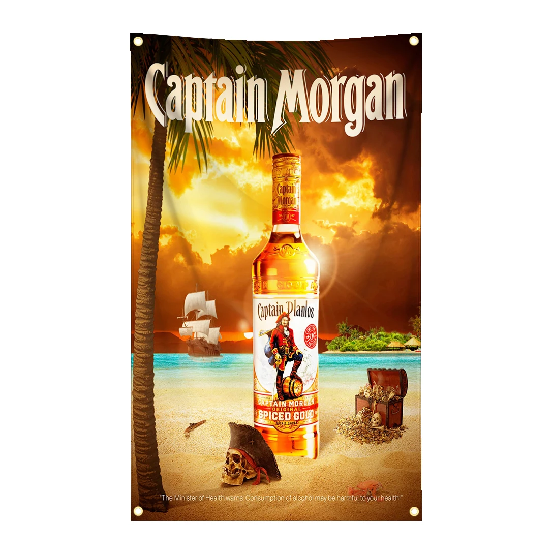 Tapiz con bandera de ron Captain Morgan de 90x150cm, pancarta con impresión digital de poliéster para decoración de pared de garaje, decoración exterior