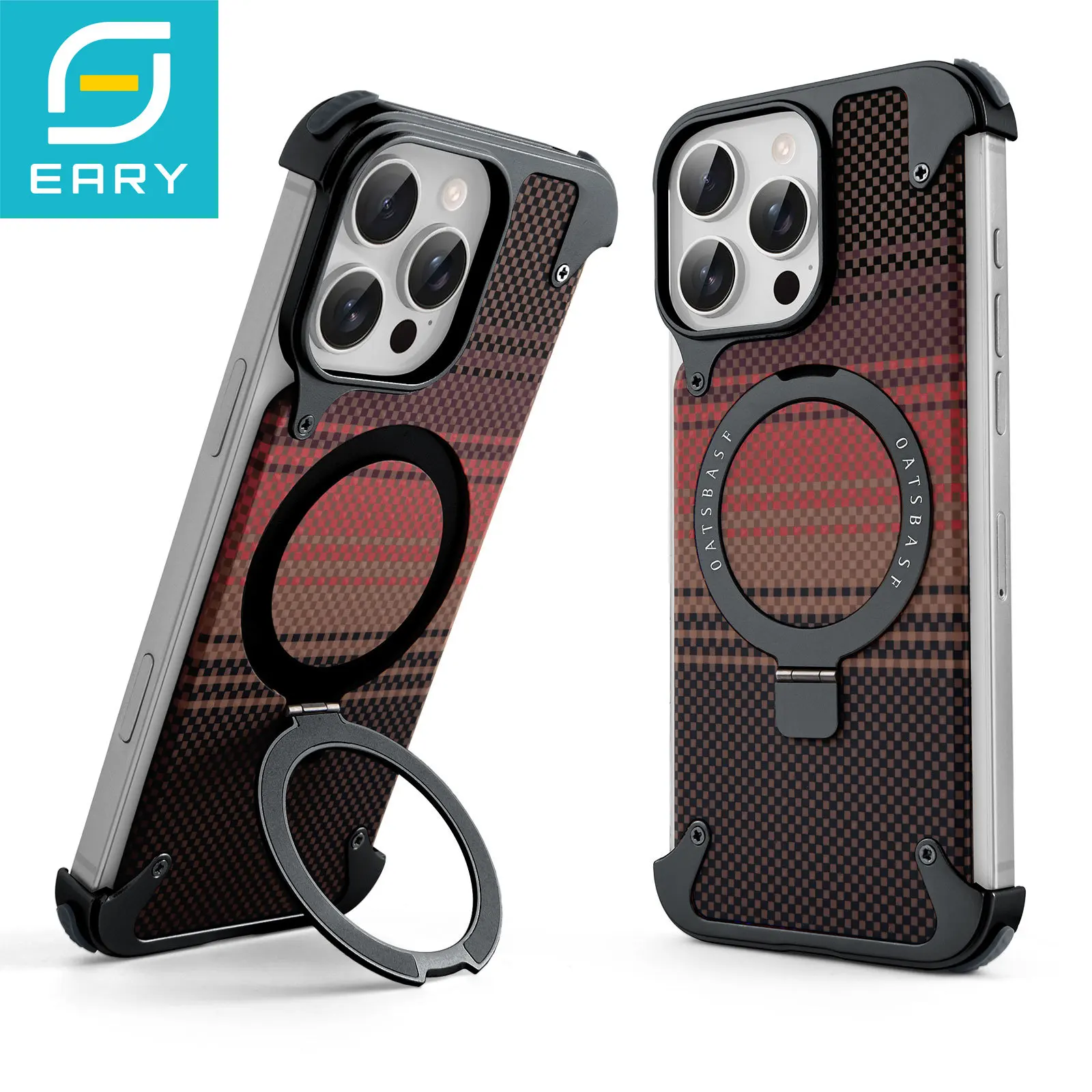 

Eary для iPhone 17 16 Pro Max, чехол для телефона с подставкой Magsafe, магнитный чехол с текстурой из кевларового волокна, металлический каркас, противоударная защита