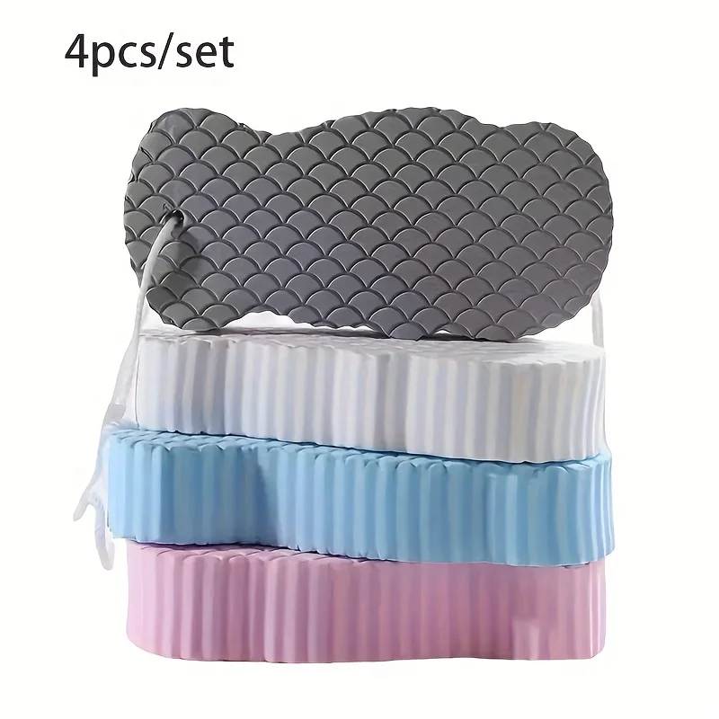 4Pcs 3D Bath Sponge Exfoliating Scrub Towel Magic Body Shower Scrubber Pain Free Dead Skin Remover Bath Towel Multicolor Soft