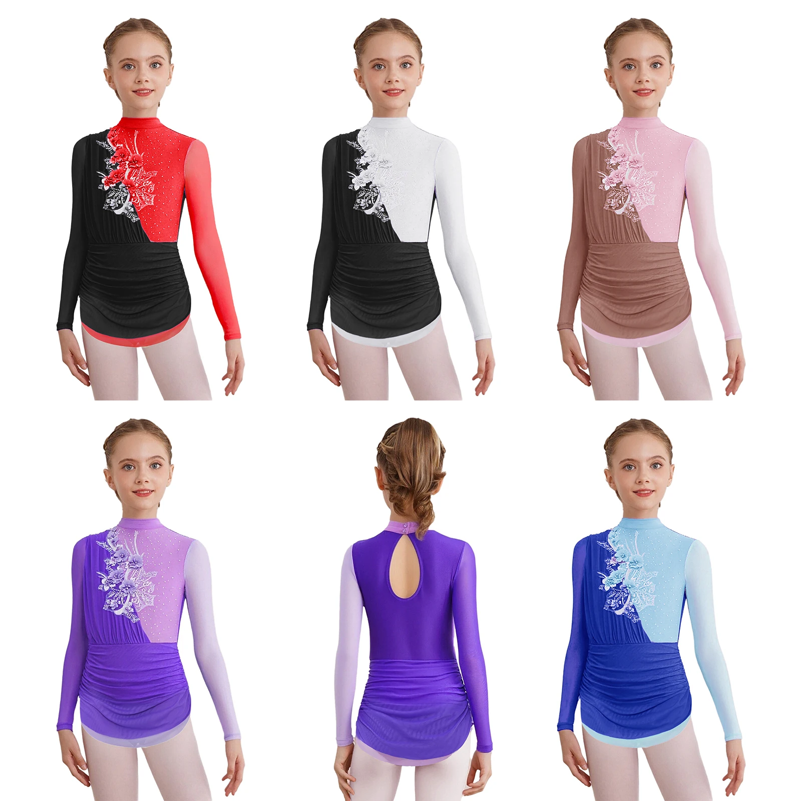 الفتيات فستان رقص غنائي التزلج الرقص الإيقاعي الجمباز حفلة موسيقية زي بقماش شفاف لامعة الراين توتو فستان Dancewear #3