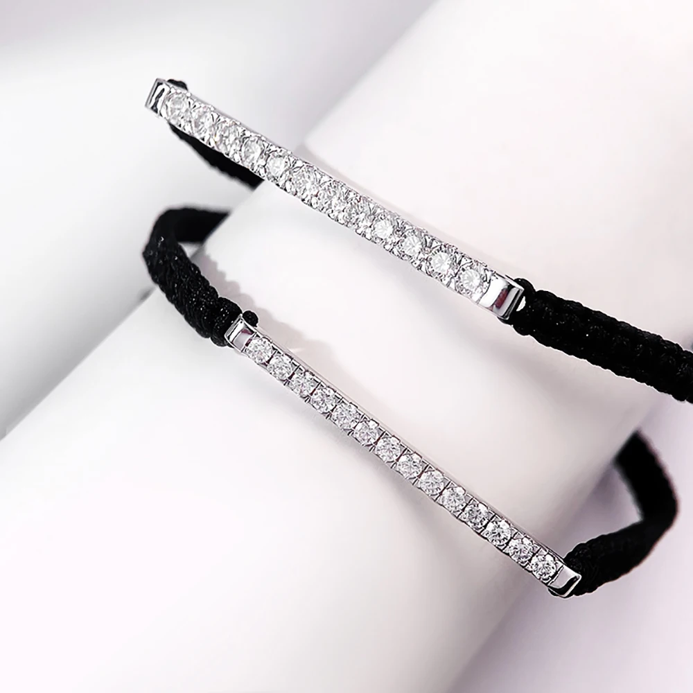 Serenity 2mm 3mm D Color Moissanite Bracelet Braided-rope for Women Men 100% S925 Sterling Silver Adjustable Hand Chain Jewelry