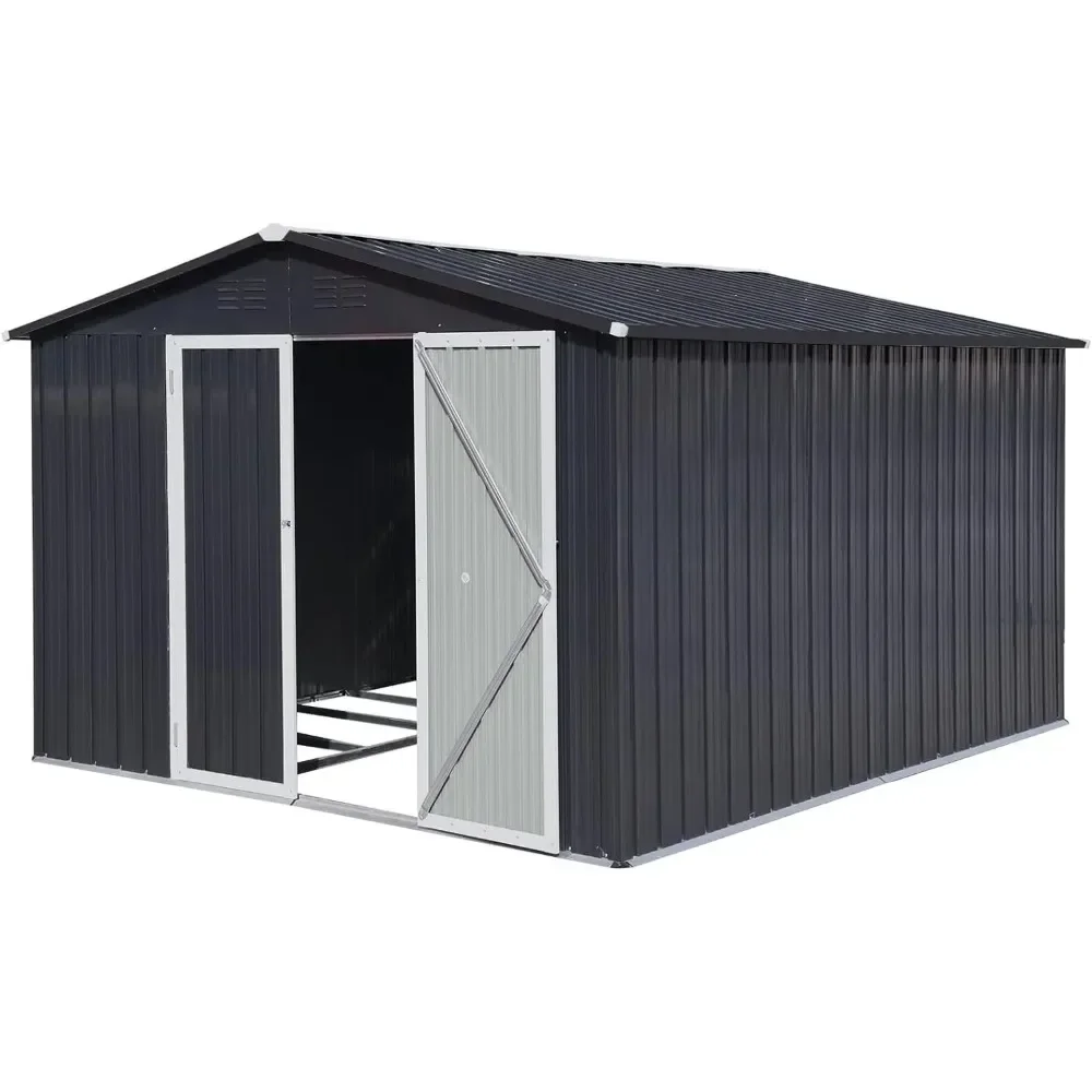 

10x8 FT Outdoor Storage Shed, Large Garden Shed with Updated Frame Structure and Lockable Doors, Metal Tool Sheds