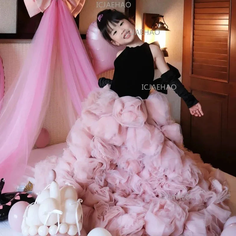 

Children Girls Formal Dress Host Birthday Princess Gown Wedding Flower Girl Party Piano Performance Tutu Sweep Train Dresses