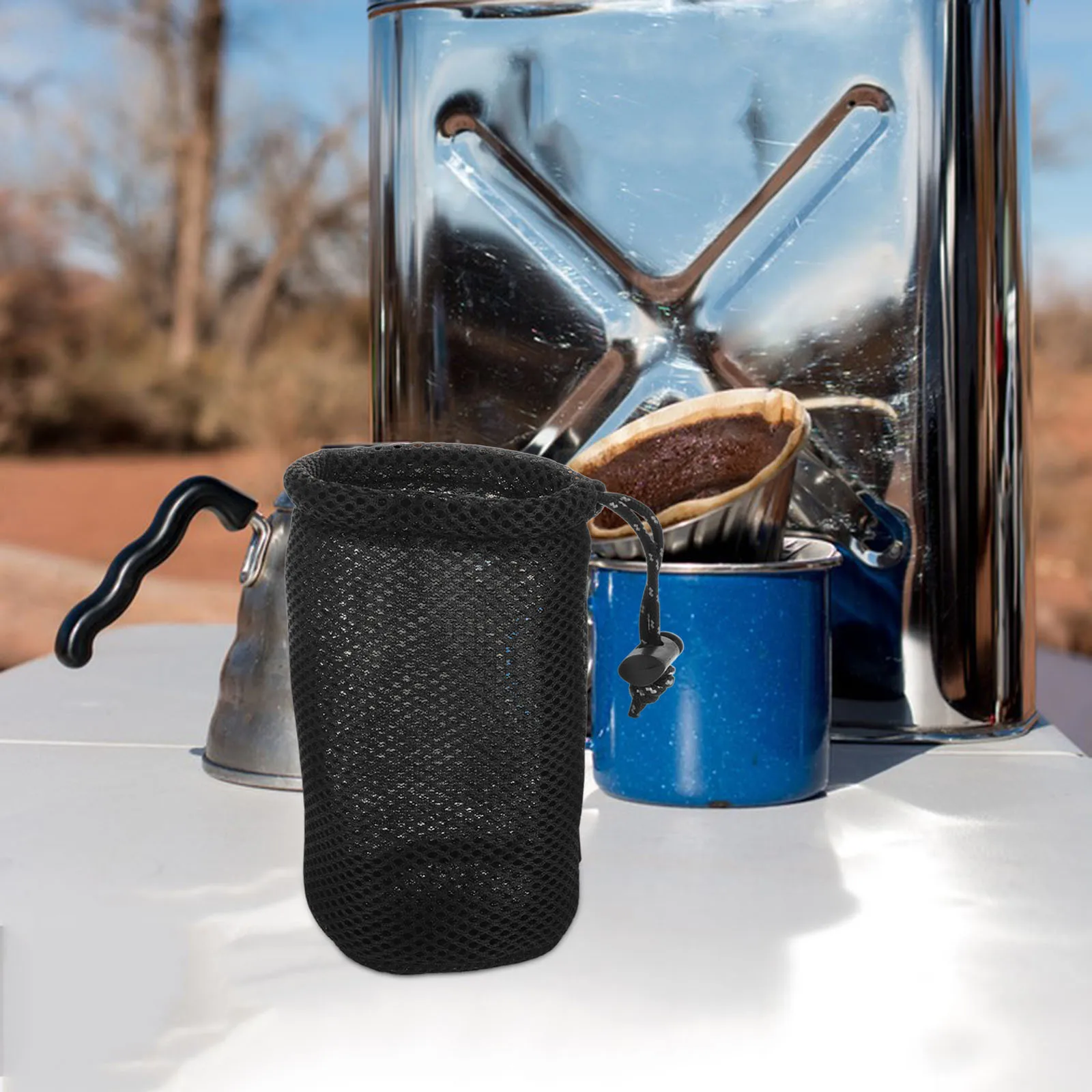 

Camping Storage Bag Round Bottom Mesh Organizer For Outdoor Cookware Utensils Dutch Oven Tote Camping Tableware Holder