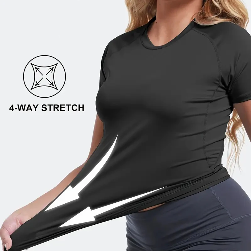 Women\'s Compression Shirt Short Sleeve Athletic Yoga Running T-Shirt Summer Gym Workout Quick Dry Stretchy Tees Tops Baselayer