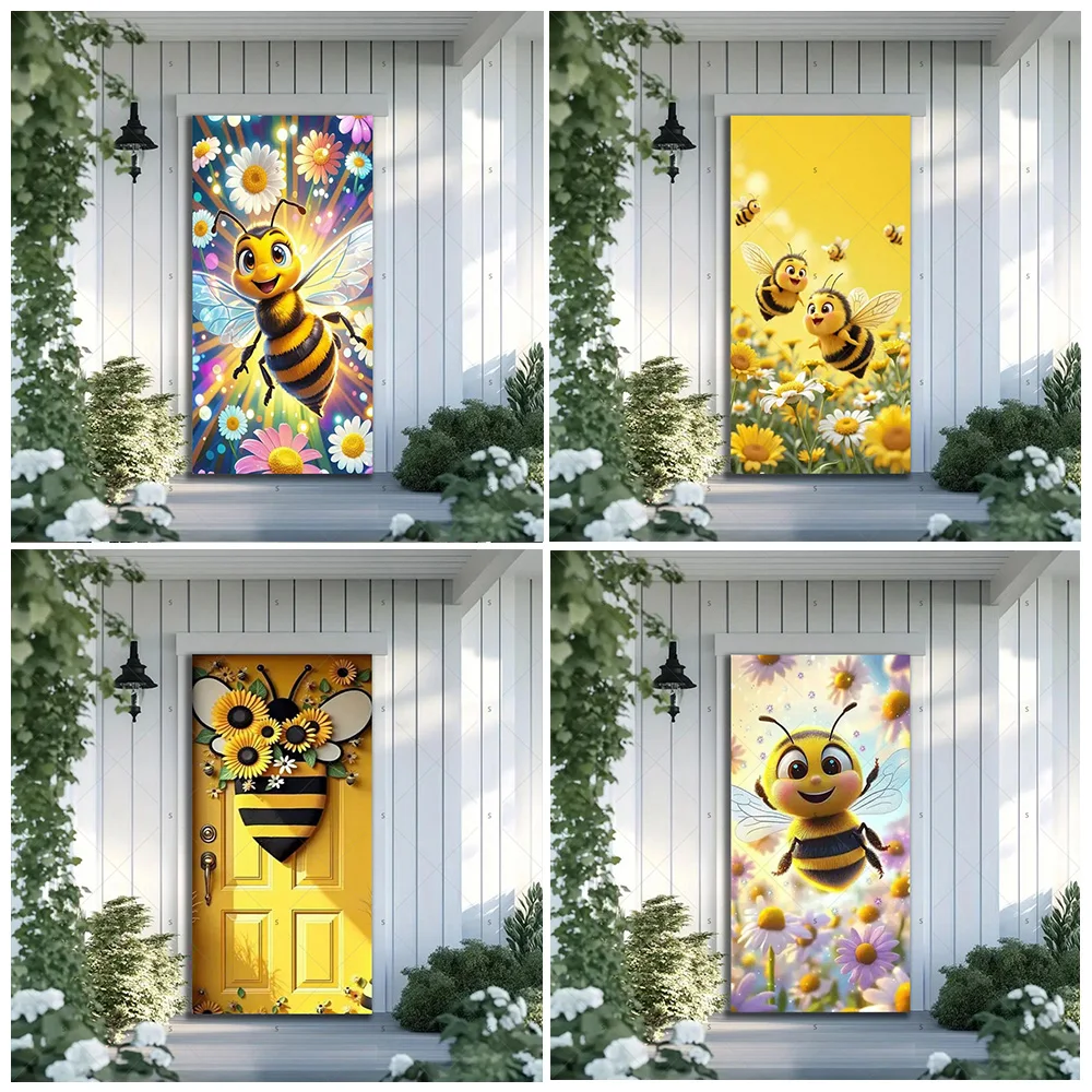 

Cartoon Little Bee Theme Door Cover Backdrop Little Bee Photography Background Supplies Wall Party Decoration Photo Shoot Props