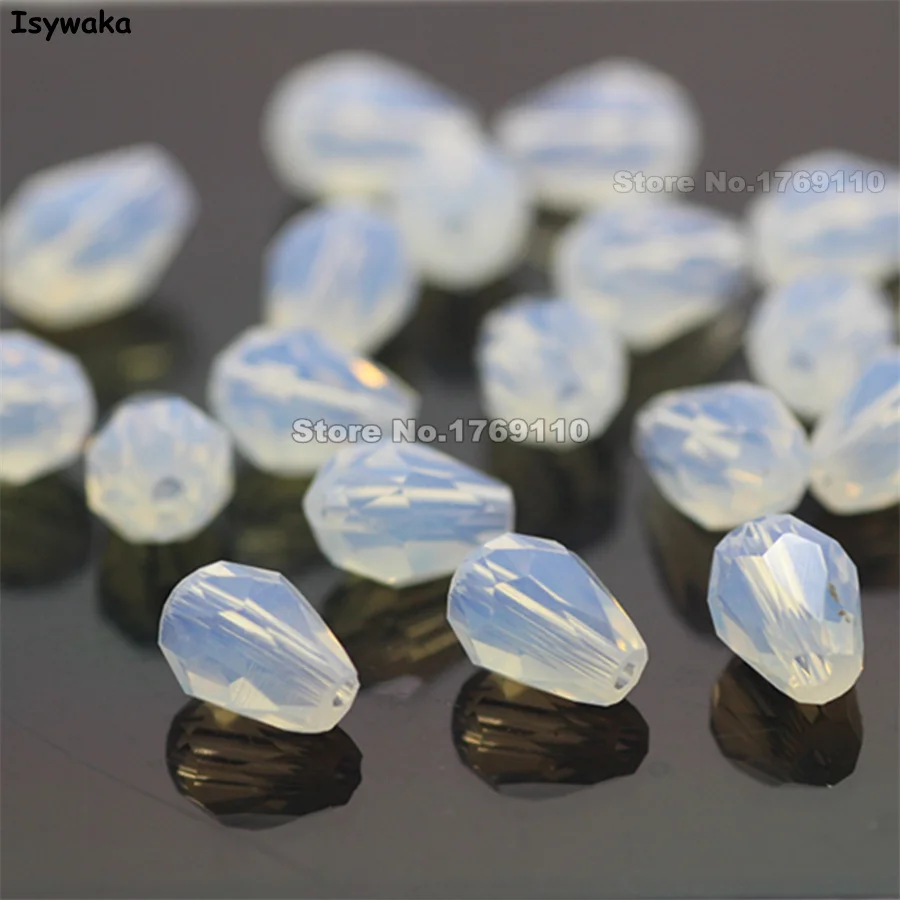 Isywaka 70pcs Milky White  Color 5*7mm Faceted Teardrop Beads Austria Crystal Beads charm Glass Beads Loose Spacer Bead