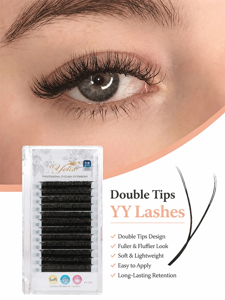 

Yelix YY Shape Eyelash Extensions Double Tips YY Lashes Premade Volume Fans Individual Eyelashes 0.03/0.05/0.07mm Faux Cils