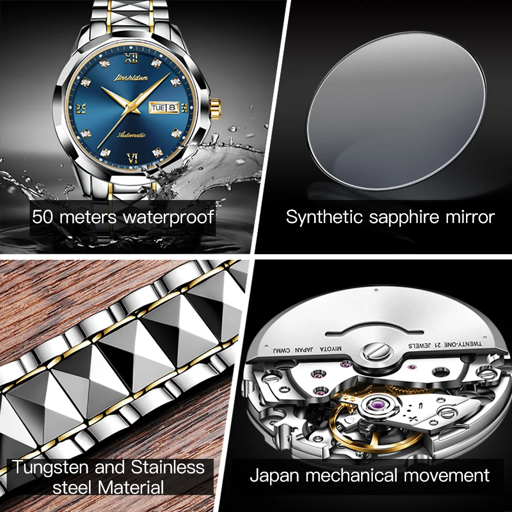 JSDUN Best Selling Men Luxury Watch Original Tungsten Steel Automatic Mechanical Watches for Men Casual Fashion Wrist Watch Men