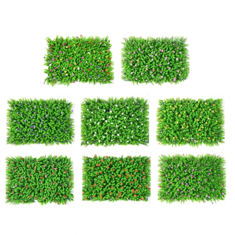 10Pcs Artificial Boxwood Mat Hedge Plant Faux Plant Wall Covering Waterproof Lawn Panels with Flower for Outdoor