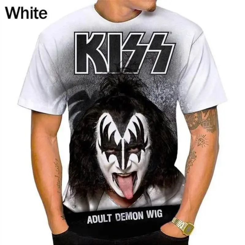 Summer Men\'s Fashion Hip Hop Punk Personality Short Sleeve T Shirt American Rock/Heavy Metal Kiss Band 3D Print Music T Shirt