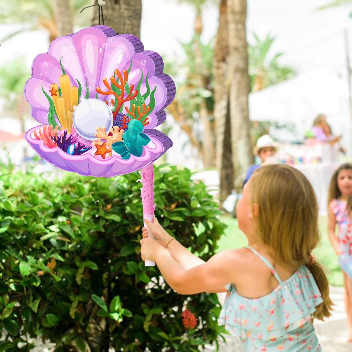1Set Ocean Shell Theme Pinata Bundle with Blindfold Stick for Kids Girl Birthday Baby Shower Party Decoration view 4