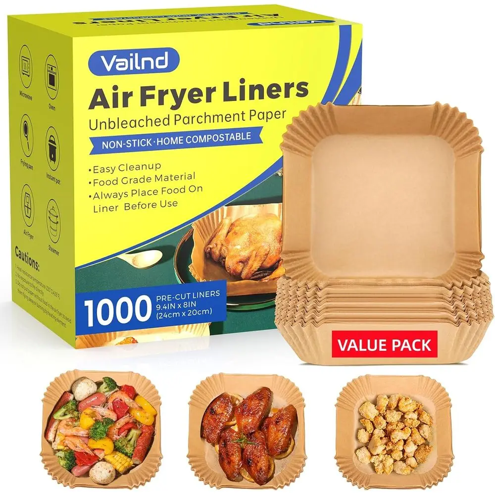 

1000 Count Air Fryer Liners, 8 Square, Heavy Duty Non-Stick Baking Paper for 5-8qt Airfryers, Bulk Oven Liners