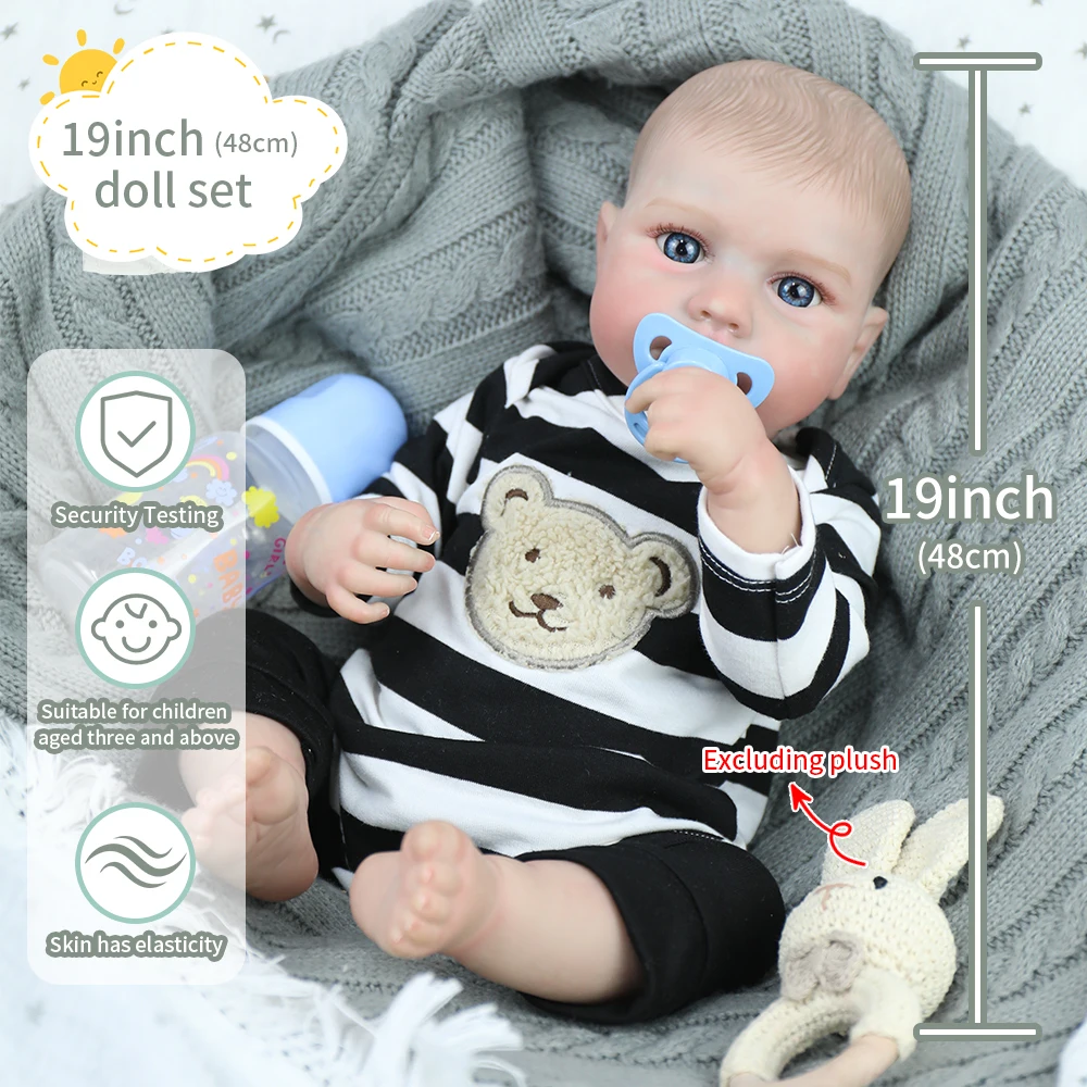 

19inch Reborn Doll Newborn Baby Size Awake Open Eye Loulou Boy Doll Full Body Silicone Vinyl Handmade Toy Birthday Gift for Girl