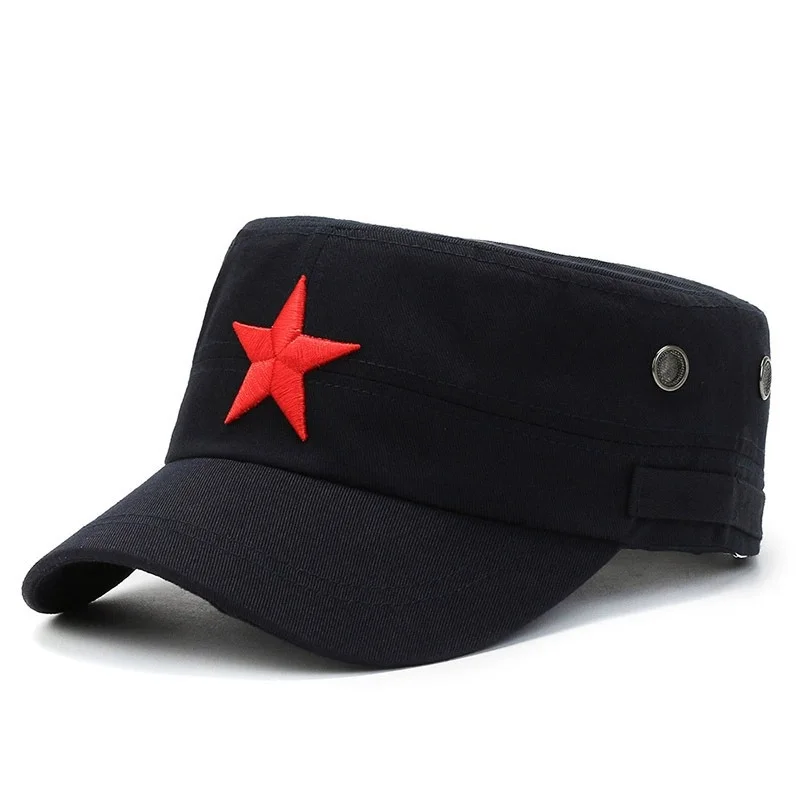 Men's Spring/Summer Red Pentagram Sunscreen Hat Sunshade Red Military Hat National Flag Military Hat Men's Flat Top Baseball Hat - Image 3
