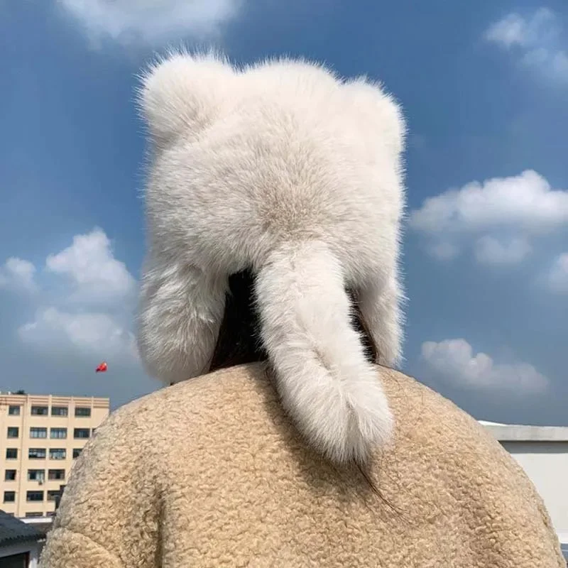 Winter Plüsch Kunstfell-Mütze für Damen Dicke Flauschige Ohrenschutz-Kappe Winddichte Warme Kopfbedeckung Balaclava-Mütze Damen Panama Russische Mütze – Detail 8