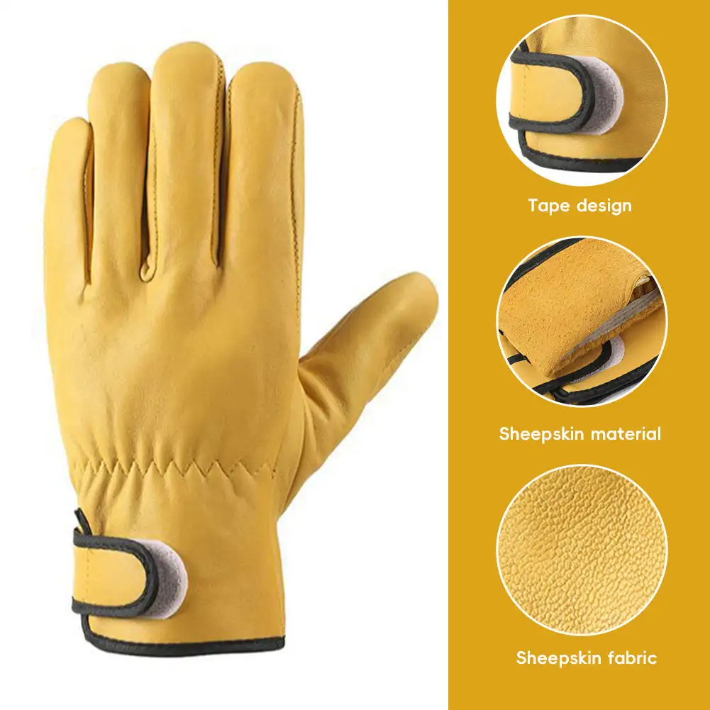 1 Pair Work Protective Gloves Soft Sheepskin Leather Hunting Driving Farm Garden Protection Gloves Welding Security Safety Glove