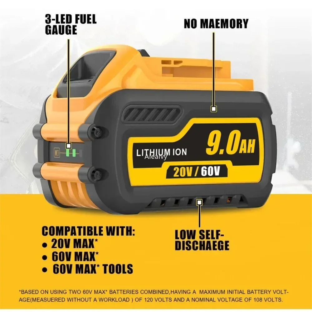 Imagem -02 - Bateria da Ferramenta Elétrica para Dewalt 20v 9000mah 60v Max 20v 60v Compatível Dcb609 Dcb547-xj Dcb200 Dcb182 Dcb204