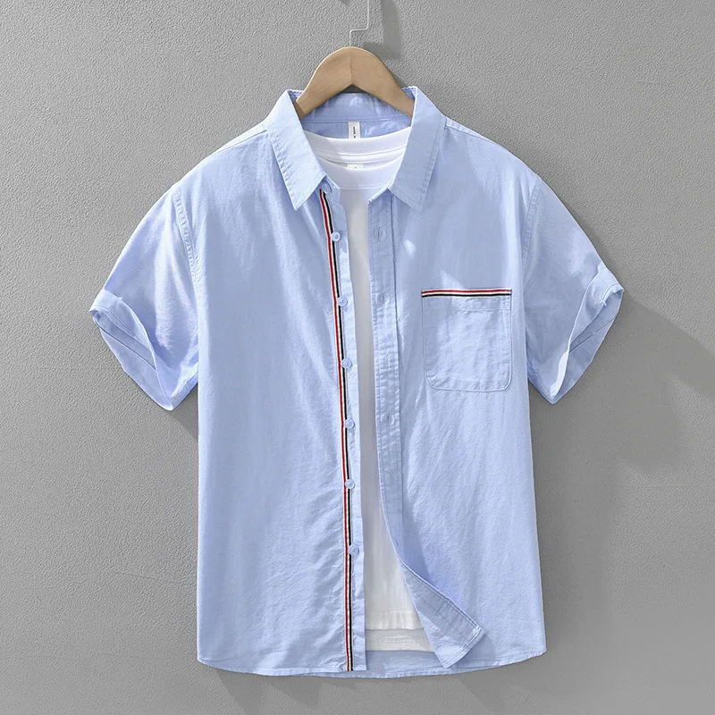 Men's Color Block Short Sleeve Shirt Japanese Style Summer Loose Fit Breathable Cotton Casual Daily Outfits Shirt Chest Pocket